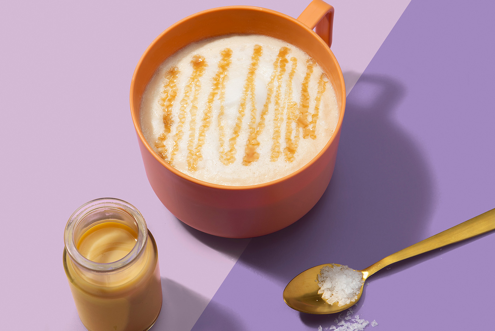 mug of salted caramel latte with homemade caramel creamer