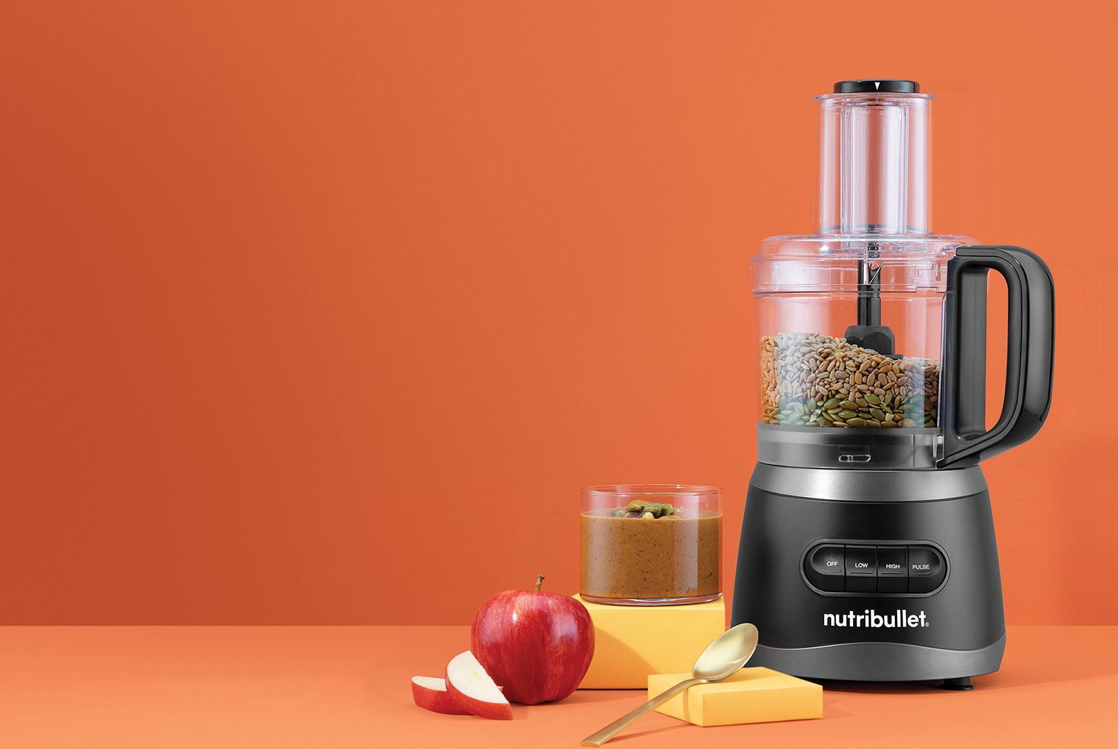 nutribullet food processor super seed butter with apple slices